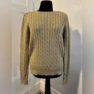Lauren Ralph Lauren size L metallic gold cable knit crew neck sweater.